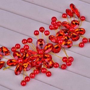 Red and pink rhinestone pearl hair accessoryii